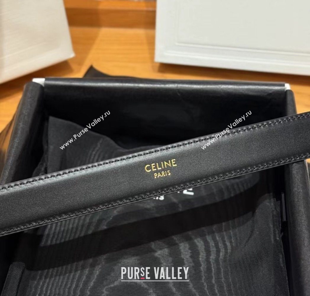 Celine Logo Embossed Calfskin Belt 2.5cm with Pin Buckle Black 2025 CE091105 (99-250911124)