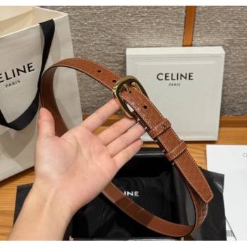 Celine Logo Embossed Calfskin Belt 2.5cm with Pin Buckle Brown 2025 CE091105 (99-250911125)