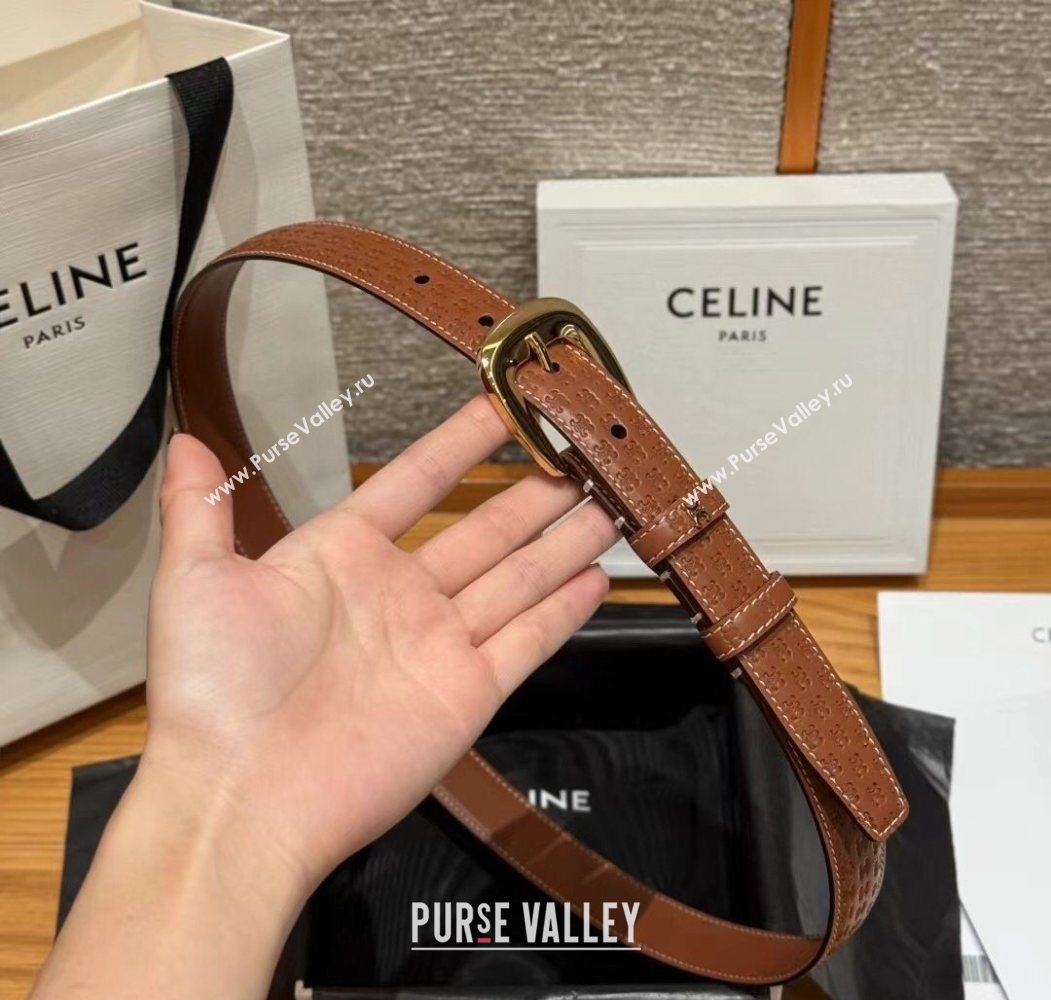 Celine Logo Embossed Calfskin Belt 2.5cm with Pin Buckle Brown 2025 CE091105 (99-250911125)