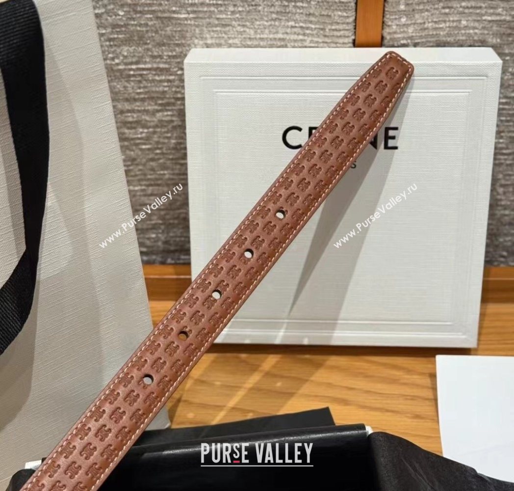 Celine Logo Embossed Calfskin Belt 2.5cm with Pin Buckle Brown 2025 CE091105 (99-250911125)