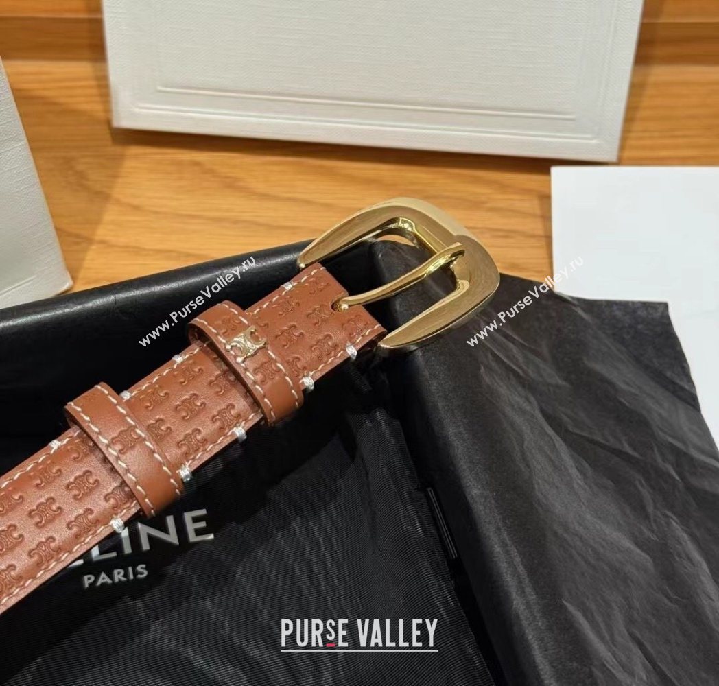 Celine Logo Embossed Calfskin Belt 2.5cm with Pin Buckle Brown 2025 CE091105 (99-250911125)