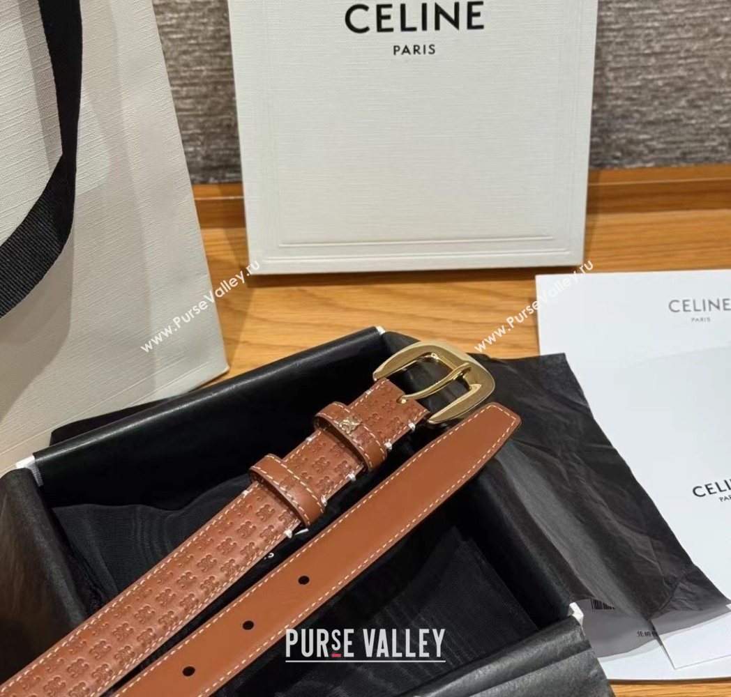 Celine Logo Embossed Calfskin Belt 2.5cm with Pin Buckle Brown 2025 CE091105 (99-250911125)