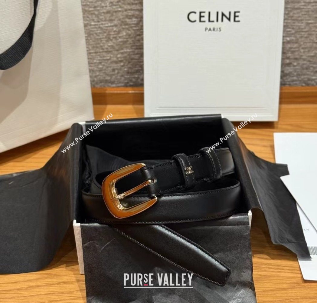 Celine Calfskin Leather Belt 2.5cm with Pin Buckle Black 2025 CE091105 (99-250911126)