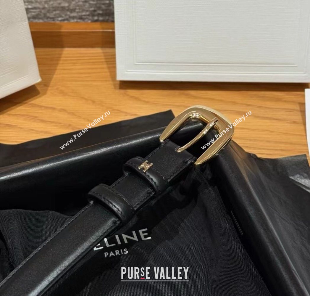 Celine Calfskin Leather Belt 2.5cm with Pin Buckle Black 2025 CE091105 (99-250911126)