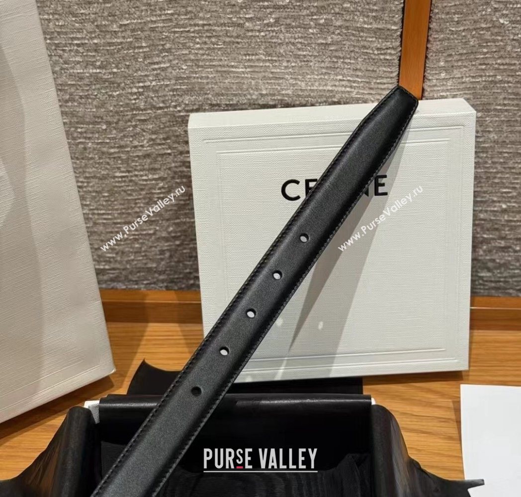 Celine Calfskin Leather Belt 2.5cm with Pin Buckle Black 2025 CE091105 (99-250911126)