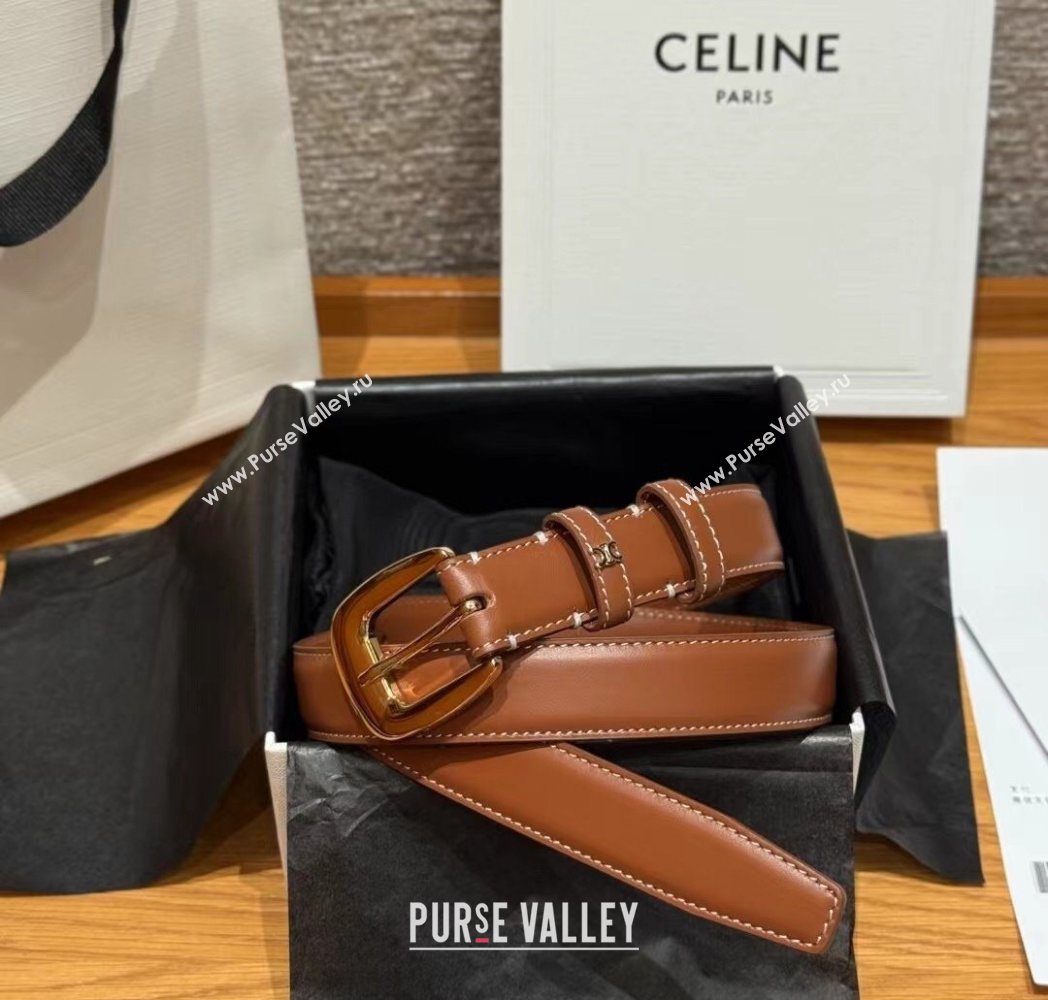 Celine Calfskin Leather Belt 2.5cm with Pin Buckle Brown 2025 CE091105 (99-250911127)