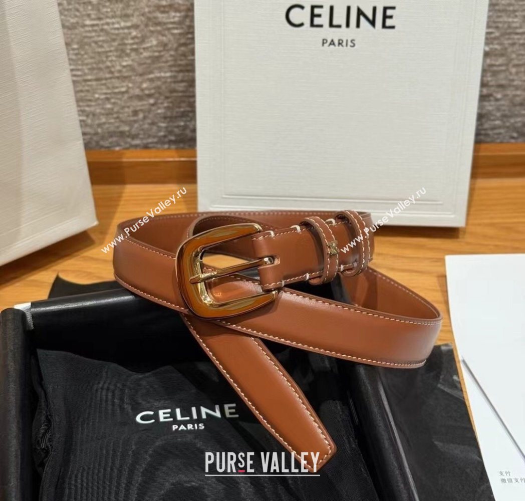 Celine Calfskin Leather Belt 2.5cm with Pin Buckle Brown 2025 CE091105 (99-250911127)