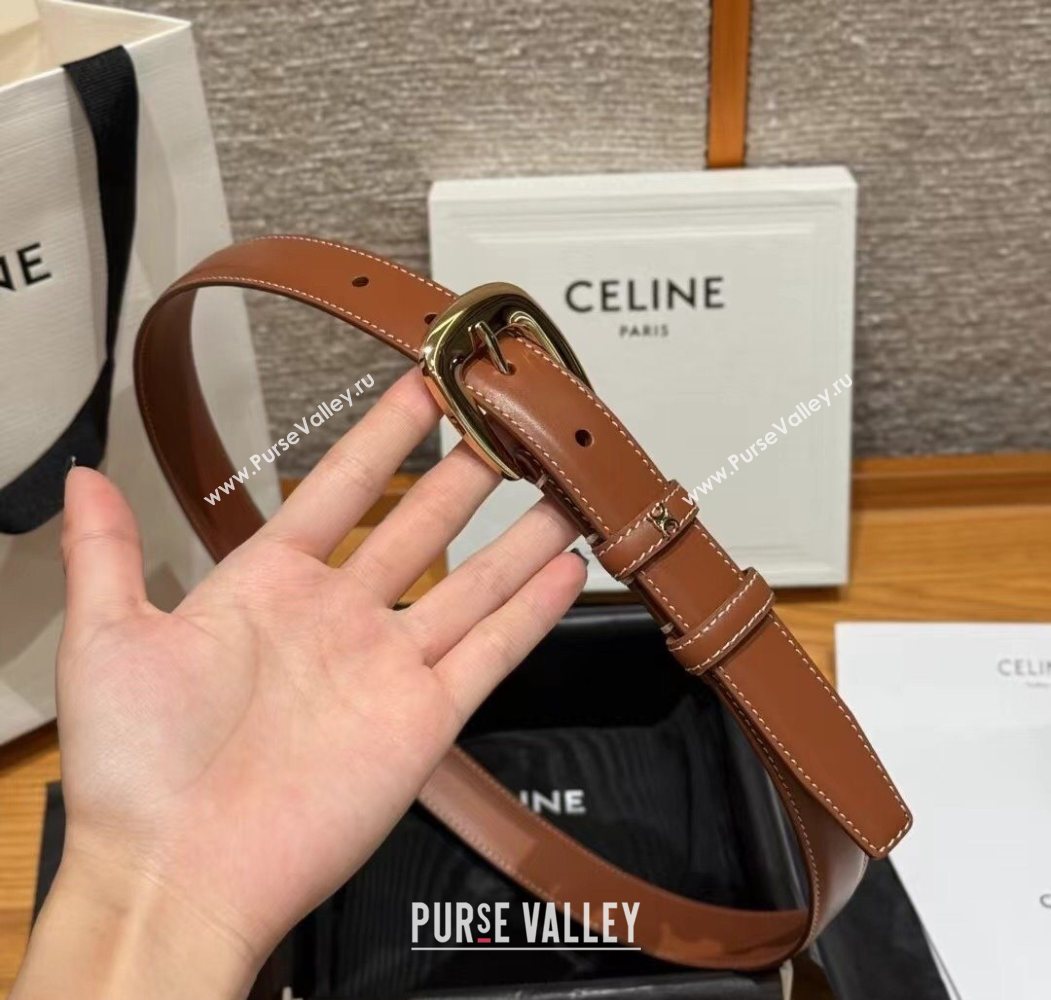 Celine Calfskin Leather Belt 2.5cm with Pin Buckle Brown 2025 CE091105 (99-250911127)