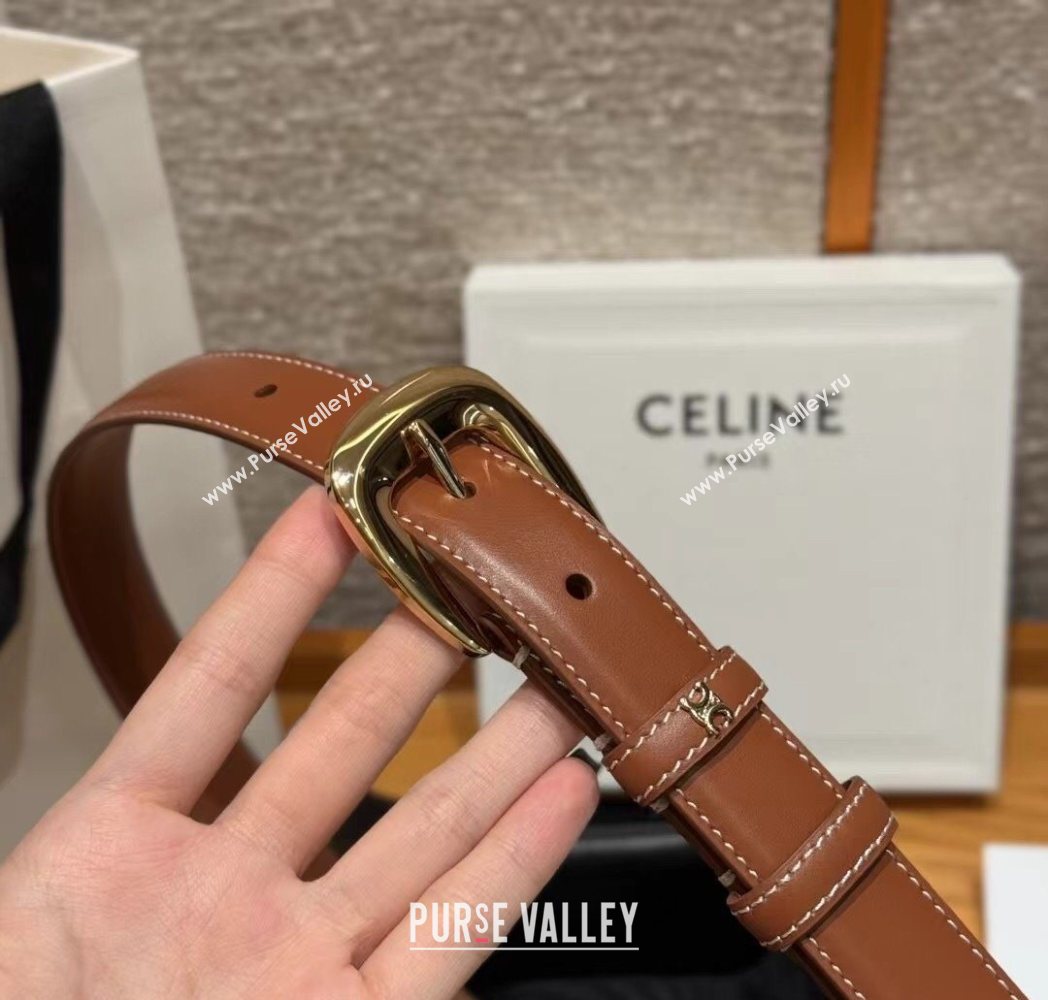 Celine Calfskin Leather Belt 2.5cm with Pin Buckle Brown 2025 CE091105 (99-250911127)