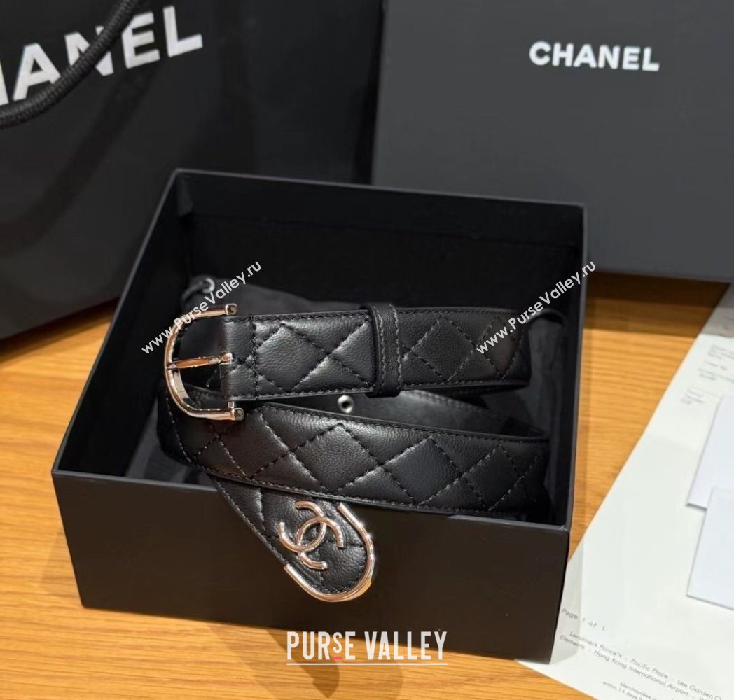 Chanel Quilted Calfskin Leather Belt 3cm with Pin Buckle Black/Silver 2025 CH091107 (99-250911142)