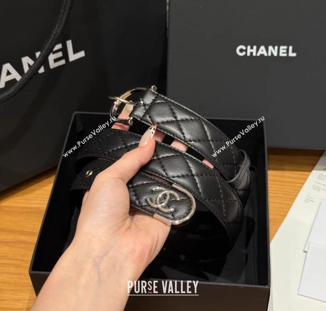 Chanel Quilted Calfskin Leather Belt 3cm with Pin Buckle Black/Silver 2025 CH091107 (99-250911142)