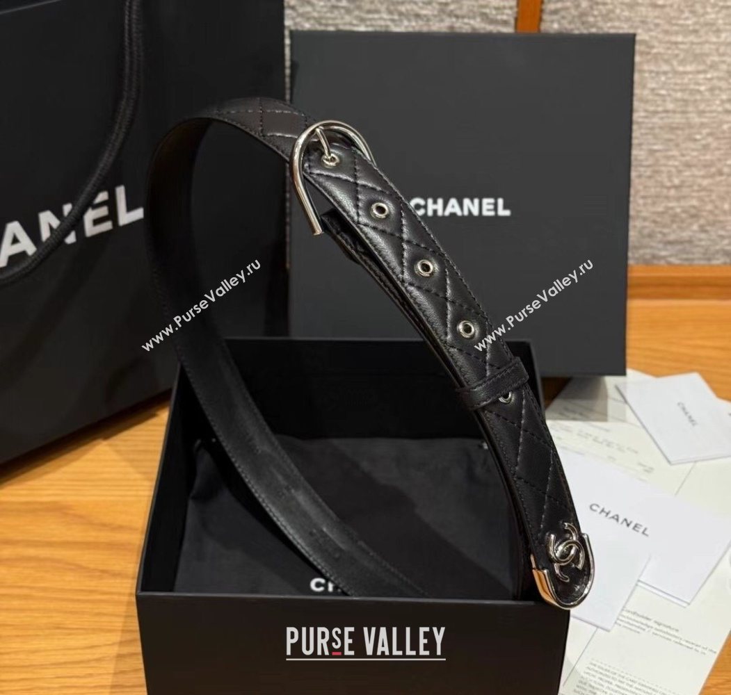 Chanel Quilted Calfskin Leather Belt 3cm with Pin Buckle Black/Silver 2025 CH091107 (99-250911142)