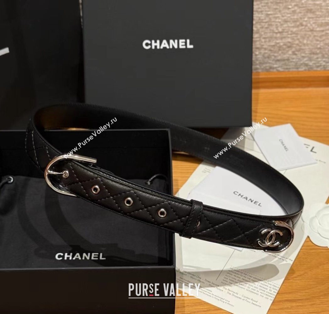 Chanel Quilted Calfskin Leather Belt 3cm with Pin Buckle Black/Silver 2025 CH091107 (99-250911142)