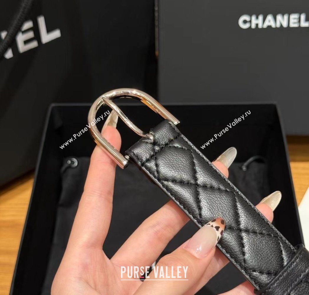 Chanel Quilted Calfskin Leather Belt 3cm with Pin Buckle Black/Silver 2025 CH091107 (99-250911142)