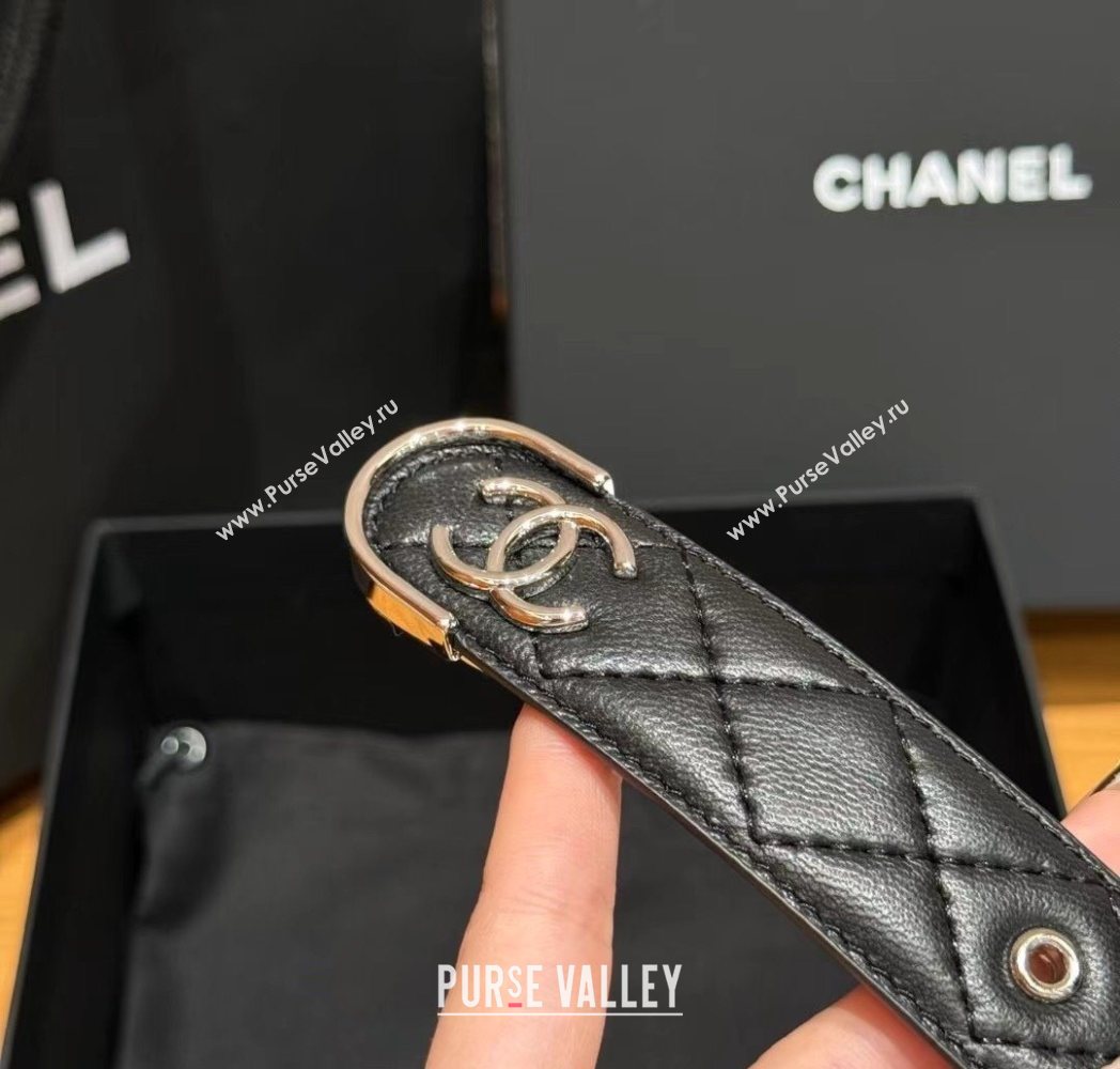 Chanel Quilted Calfskin Leather Belt 3cm with Pin Buckle Black/Silver 2025 CH091107 (99-250911142)