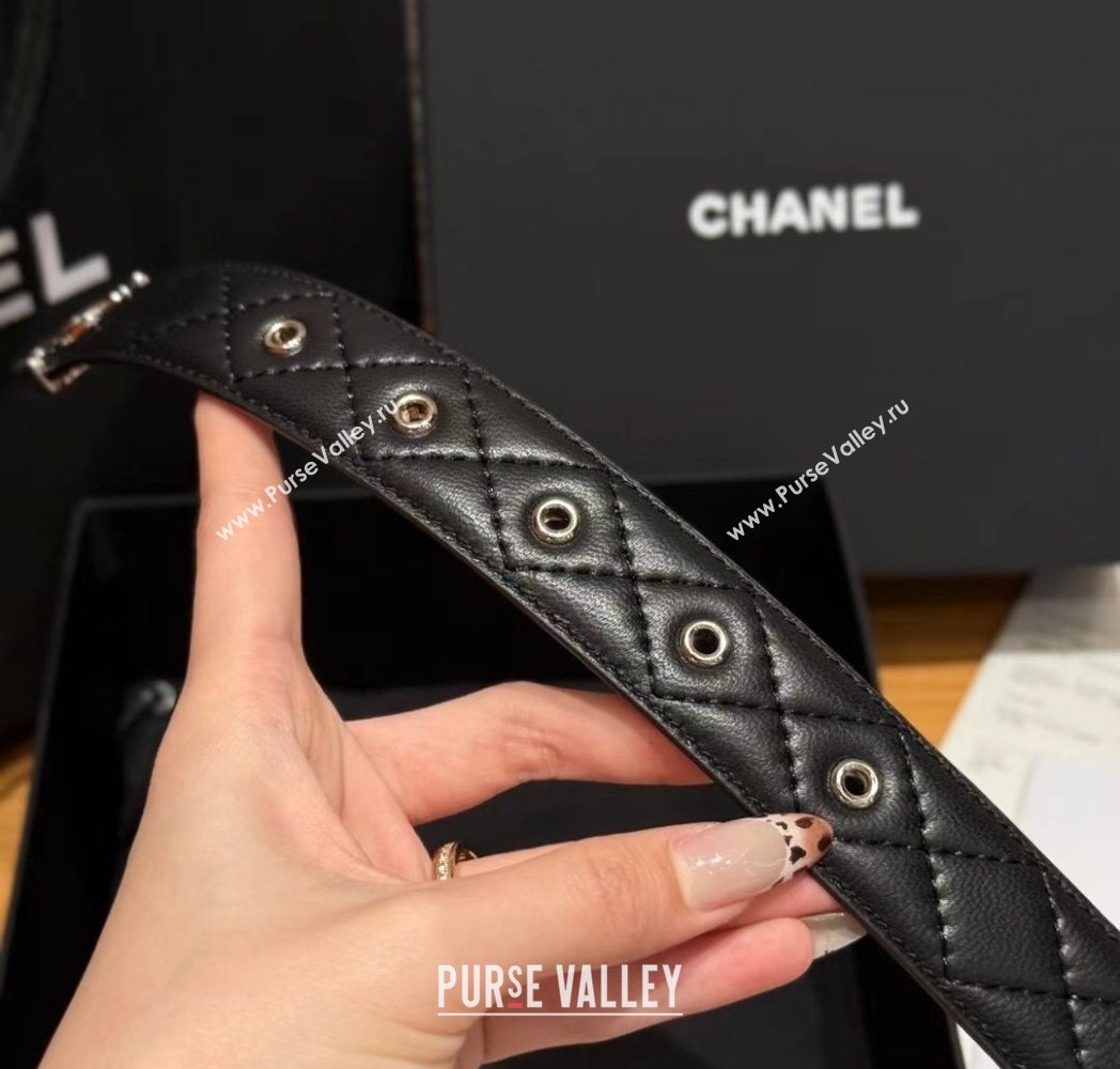 Chanel Quilted Calfskin Leather Belt 3cm with Pin Buckle Black/Silver 2025 CH091107 (99-250911142)