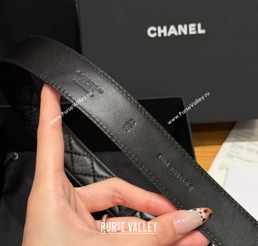 Chanel Quilted Calfskin Leather Belt 3cm with Pin Buckle Black/Silver 2025 CH091107 (99-250911142)