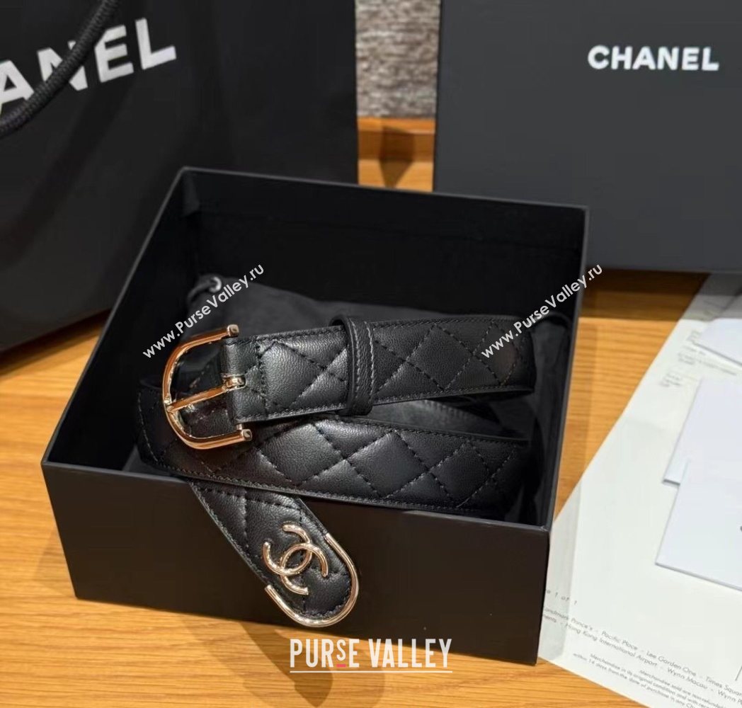 Chanel Quilted Calfskin Leather Belt 3cm with Pin Buckle Black/Gold 2025 CH091107 (99-250911143)