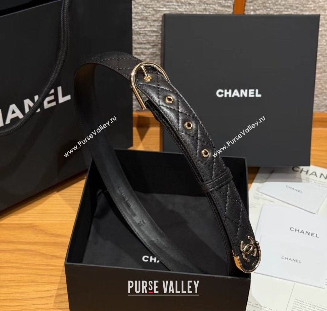 Chanel Quilted Calfskin Leather Belt 3cm with Pin Buckle Black/Gold 2025 CH091107 (99-250911143)