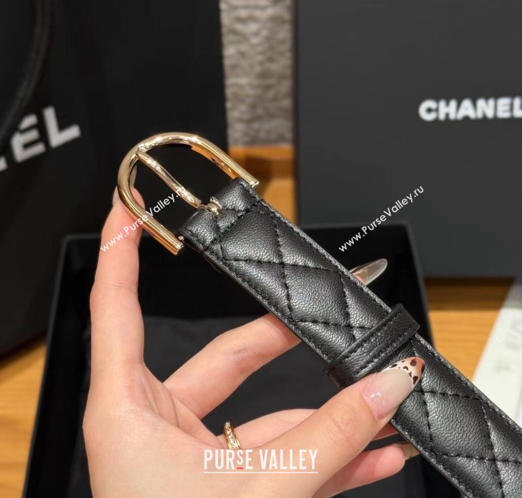 Chanel Quilted Calfskin Leather Belt 3cm with Pin Buckle Black/Gold 2025 CH091107 (99-250911143)