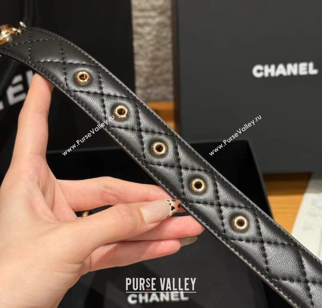 Chanel Quilted Calfskin Leather Belt 3cm with Pin Buckle Black/Gold 2025 CH091107 (99-250911143)