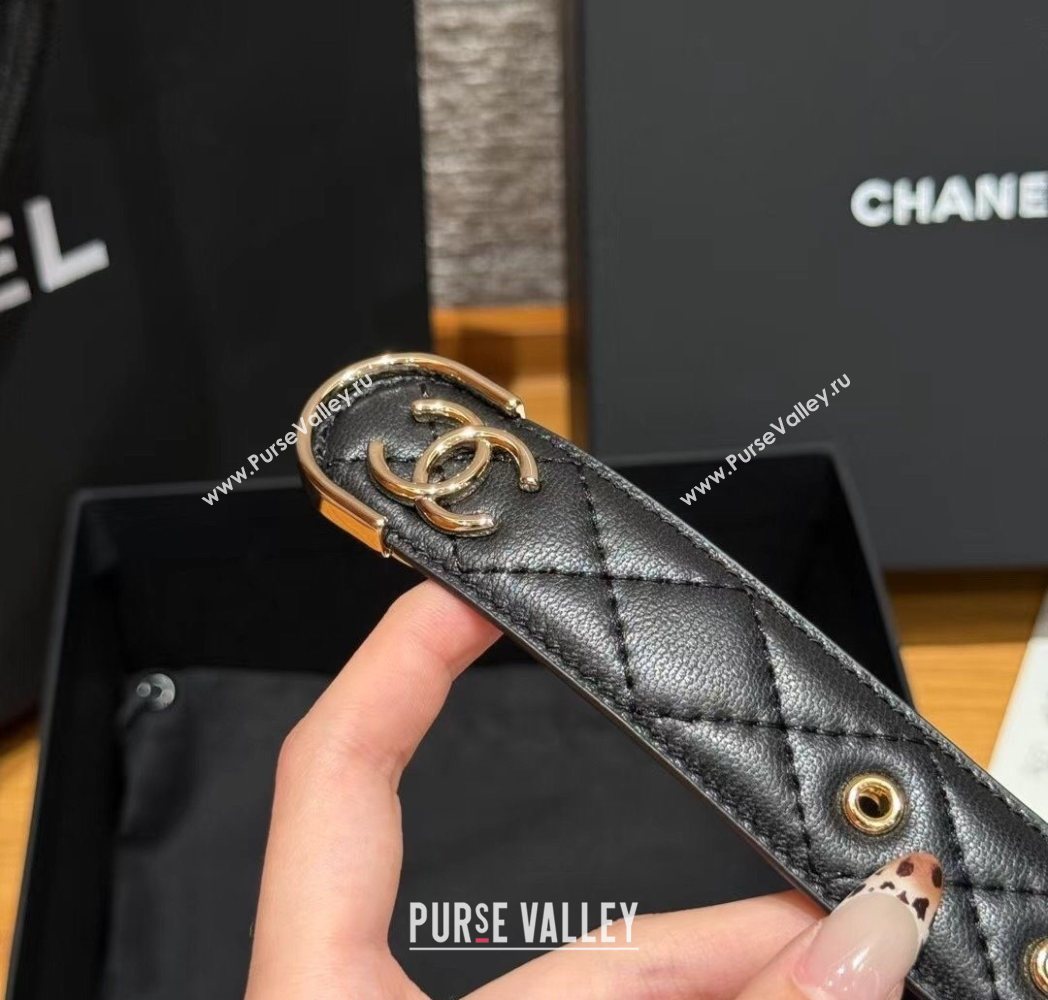 Chanel Quilted Calfskin Leather Belt 3cm with Pin Buckle Black/Gold 2025 CH091107 (99-250911143)