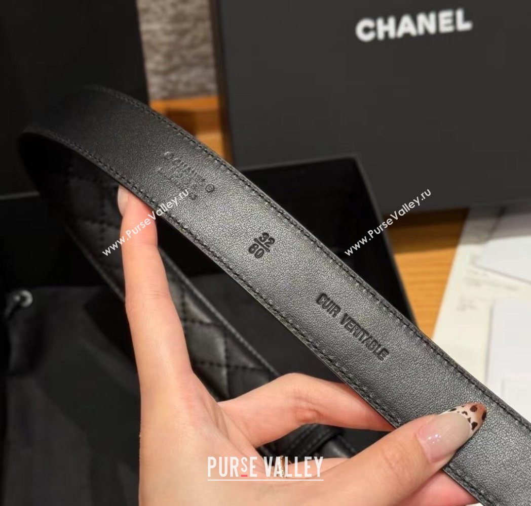 Chanel Quilted Calfskin Leather Belt 3cm with Pin Buckle Black/Gold 2025 CH091107 (99-250911143)