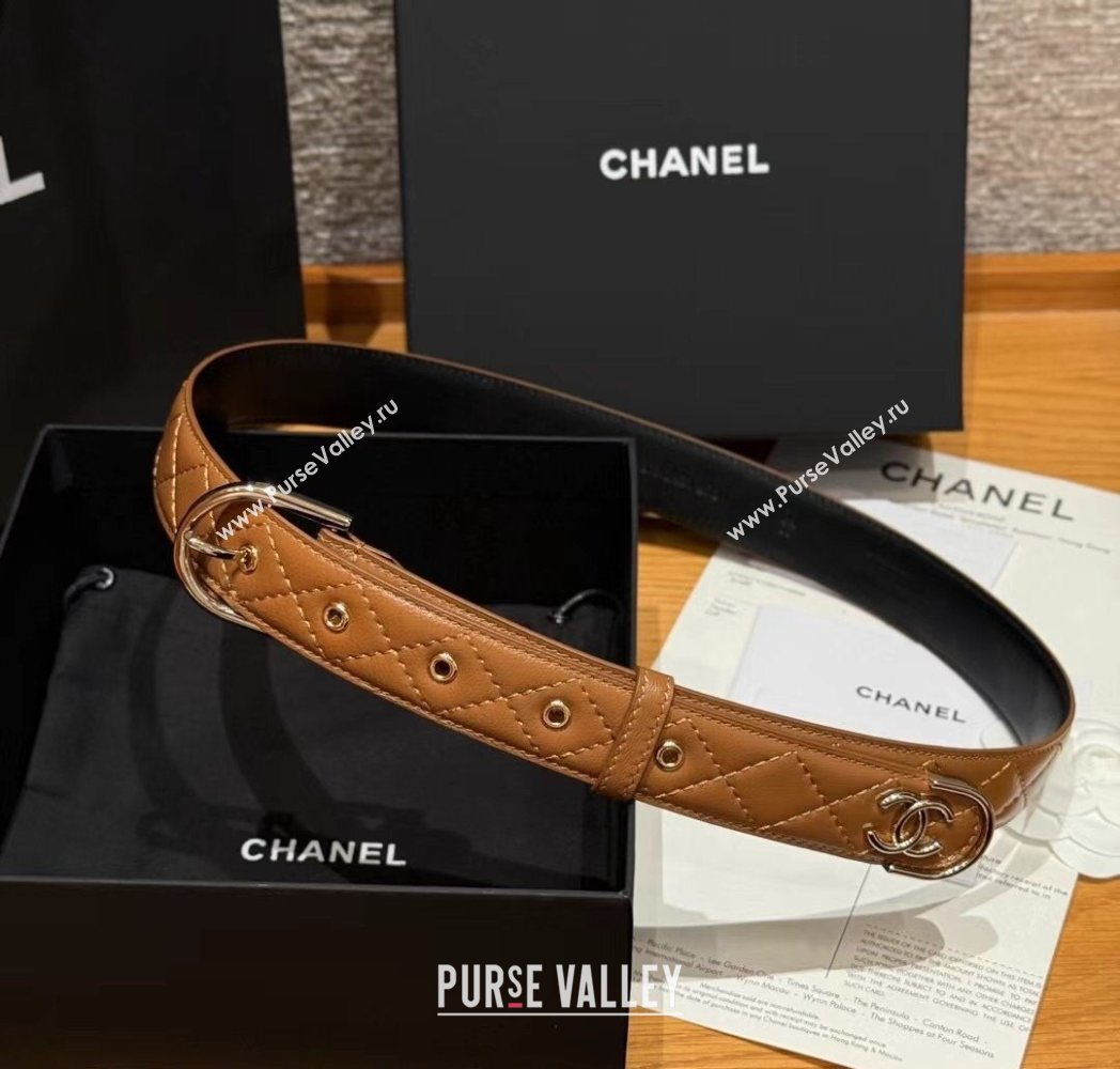 Chanel Quilted Calfskin Leather Belt 3cm with Pin Buckle Brown 2025 CH091107 (99-250911145)