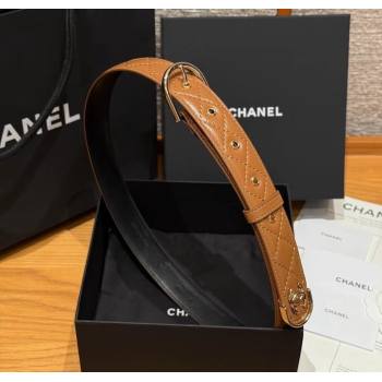 Chanel Quilted Calfskin Leather Belt 3cm with Pin Buckle Brown 2025 CH091107 (99-250911145)