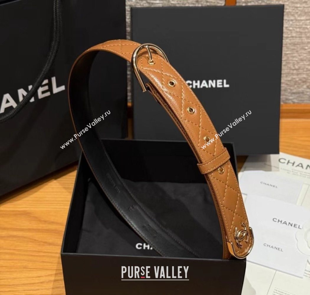 Chanel Quilted Calfskin Leather Belt 3cm with Pin Buckle Brown 2025 CH091107 (99-250911145)
