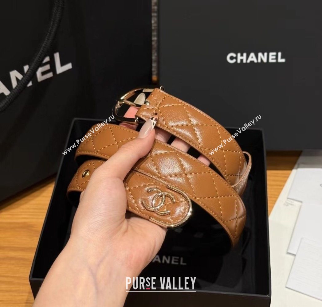 Chanel Quilted Calfskin Leather Belt 3cm with Pin Buckle Brown 2025 CH091107 (99-250911145)