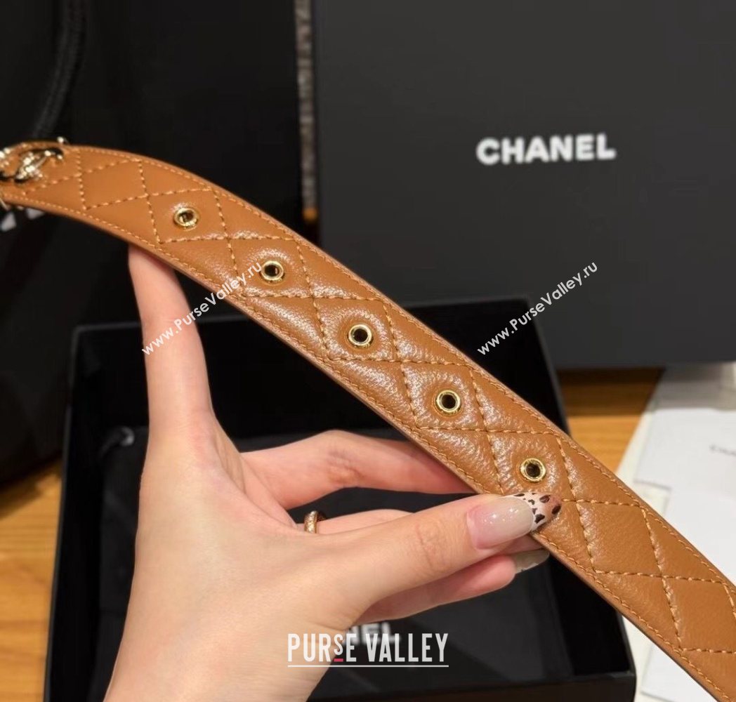 Chanel Quilted Calfskin Leather Belt 3cm with Pin Buckle Brown 2025 CH091107 (99-250911145)
