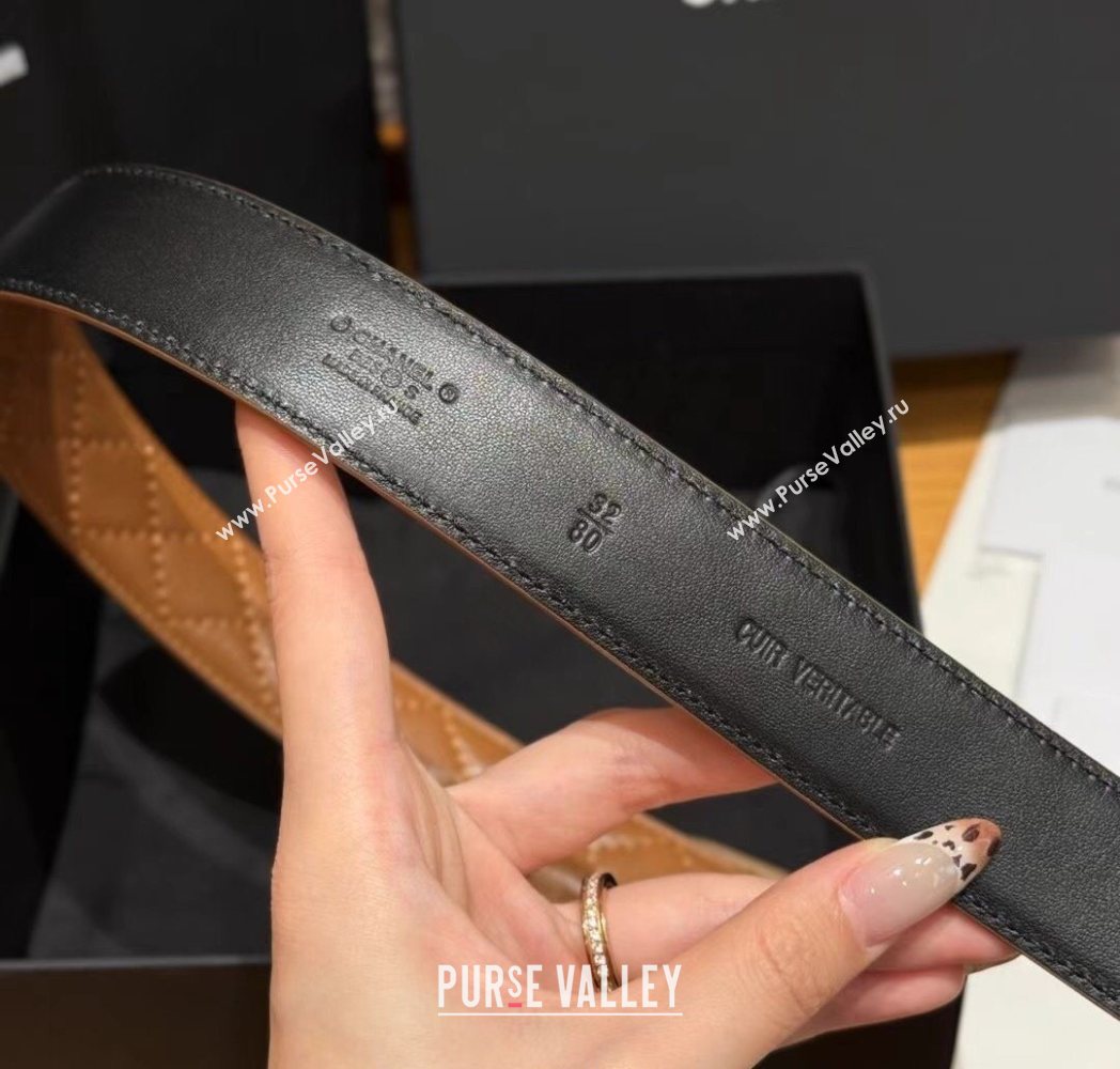 Chanel Quilted Calfskin Leather Belt 3cm with Pin Buckle Brown 2025 CH091107 (99-250911145)