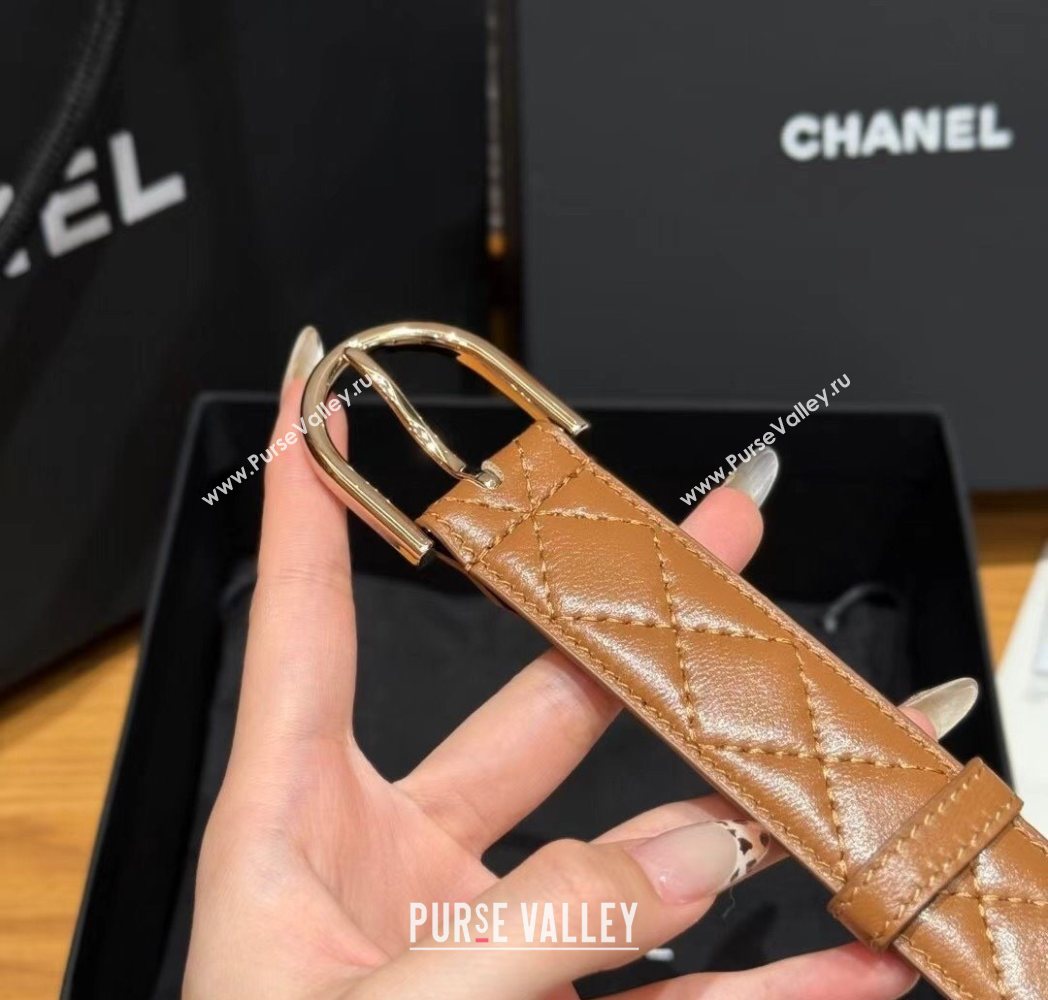Chanel Quilted Calfskin Leather Belt 3cm with Pin Buckle Brown 2025 CH091107 (99-250911145)