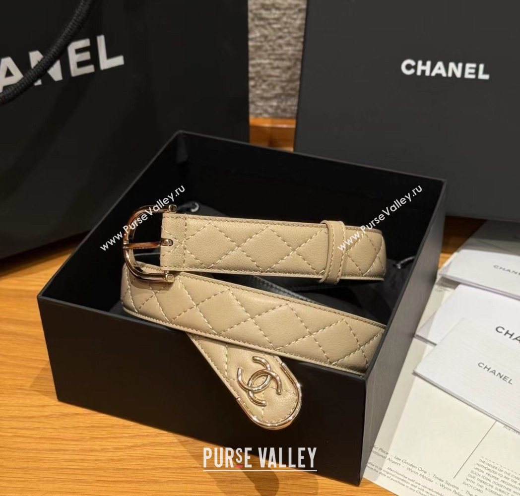 Chanel Quilted Calfskin Leather Belt 3cm with Pin Buckle Beige 2025 CH091107 (99-250911146)
