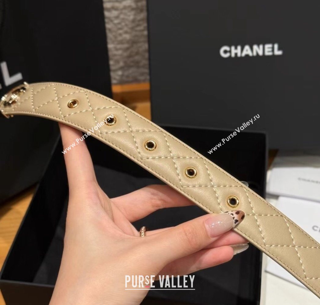 Chanel Quilted Calfskin Leather Belt 3cm with Pin Buckle Beige 2025 CH091107 (99-250911146)