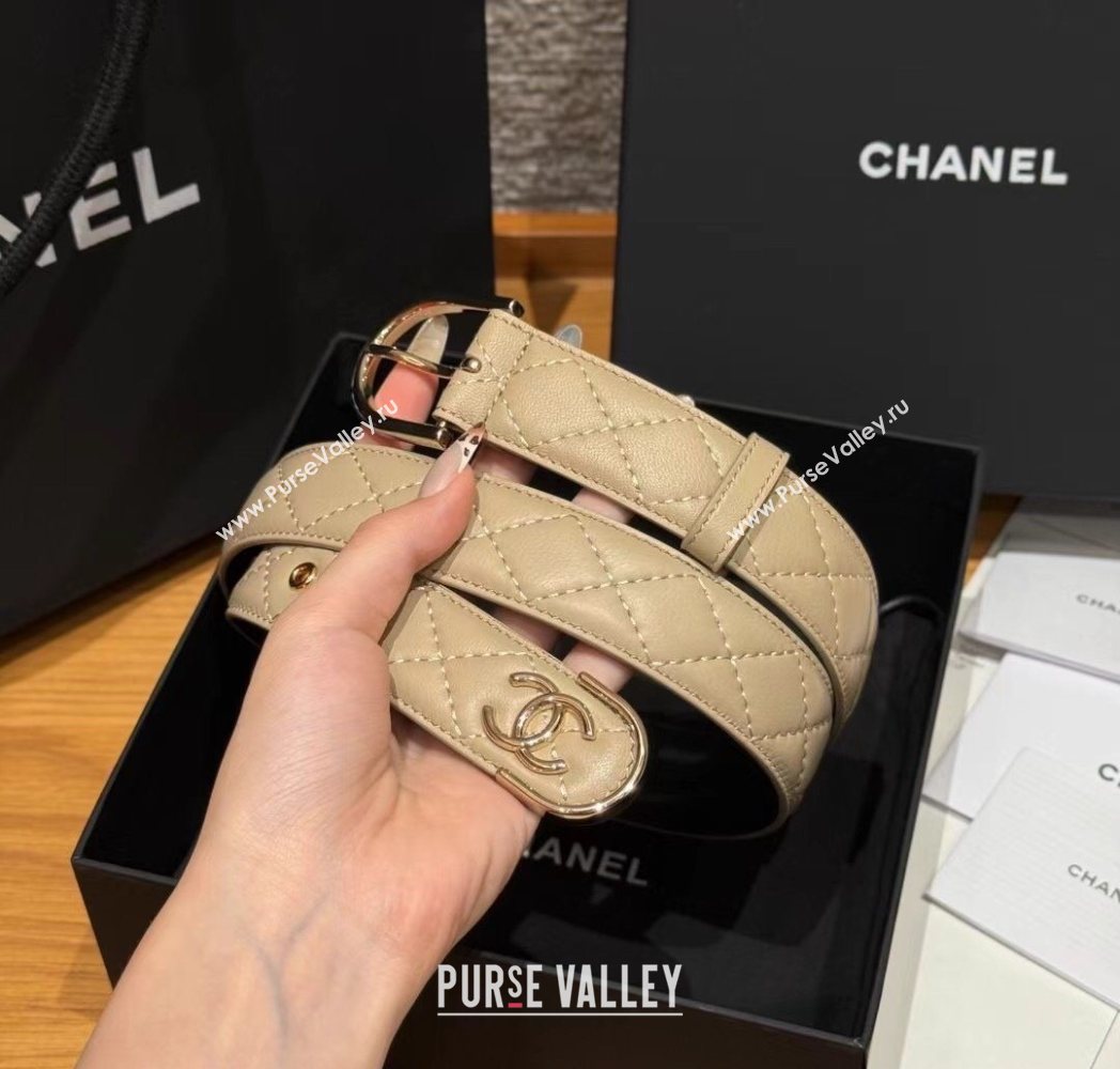 Chanel Quilted Calfskin Leather Belt 3cm with Pin Buckle Beige 2025 CH091107 (99-250911146)