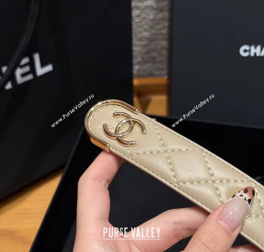 Chanel Quilted Calfskin Leather Belt 3cm with Pin Buckle Beige 2025 CH091107 (99-250911146)