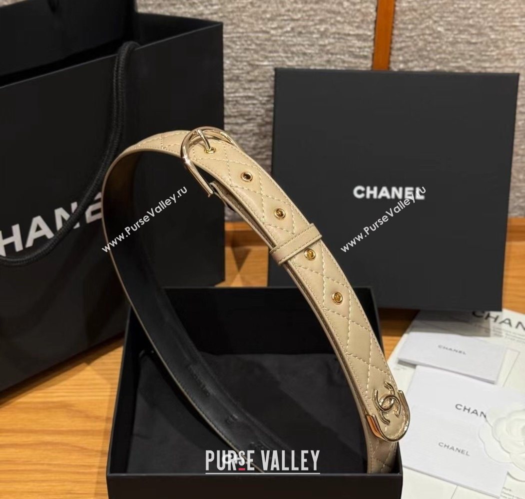 Chanel Quilted Calfskin Leather Belt 3cm with Pin Buckle Beige 2025 CH091107 (99-250911146)