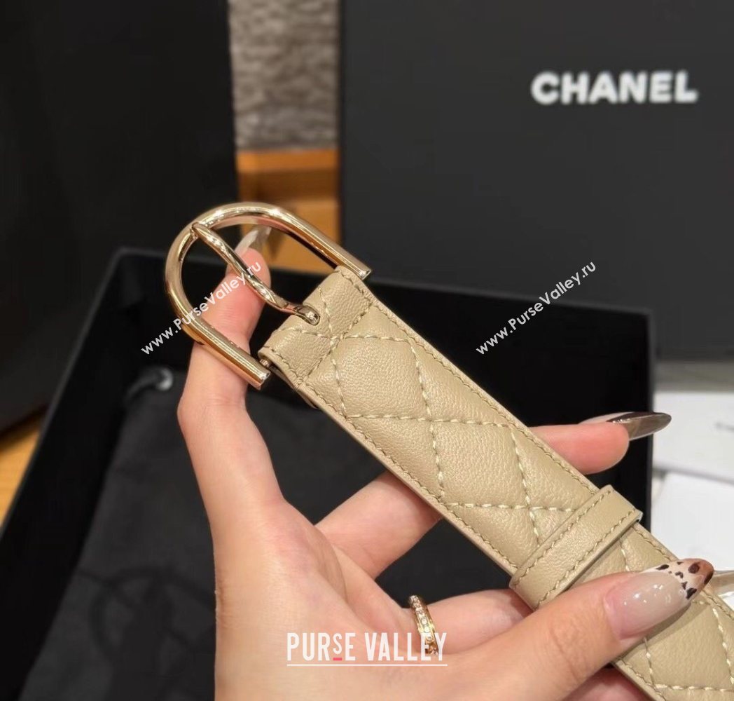 Chanel Quilted Calfskin Leather Belt 3cm with Pin Buckle Beige 2025 CH091107 (99-250911146)