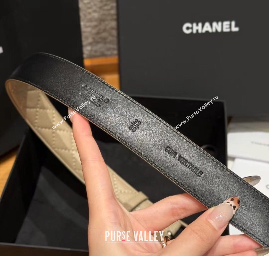 Chanel Quilted Calfskin Leather Belt 3cm with Pin Buckle Beige 2025 CH091107 (99-250911146)