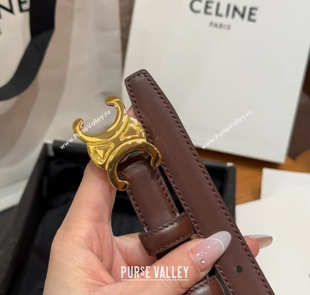 Celine Triomphe Supple Calfskin Leather Belt 1.8cm Dark Brown 2025 0911 (99-250911091)