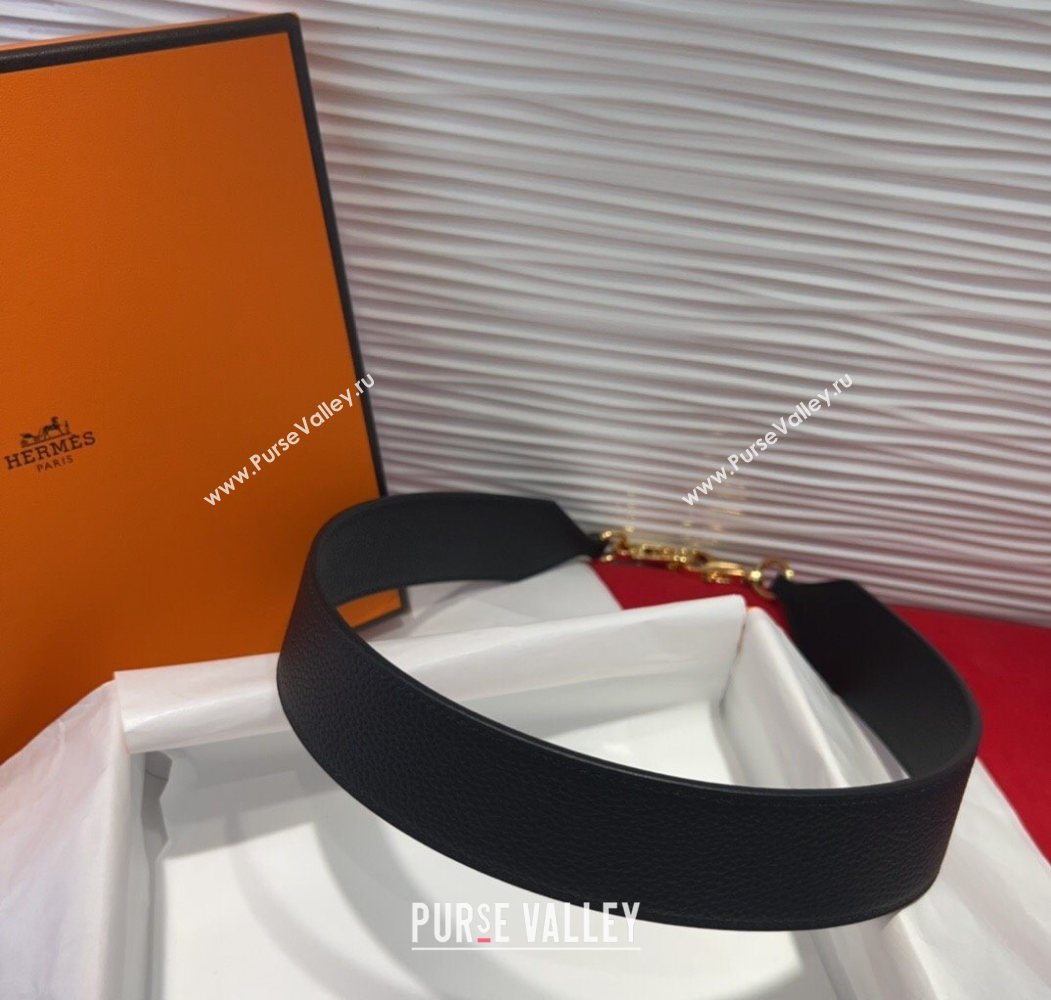 Hermes Kelly Pocket Shoulder Strap in Leather 4x68cm Black/Gold 2025 HS091203 (99-250912041)