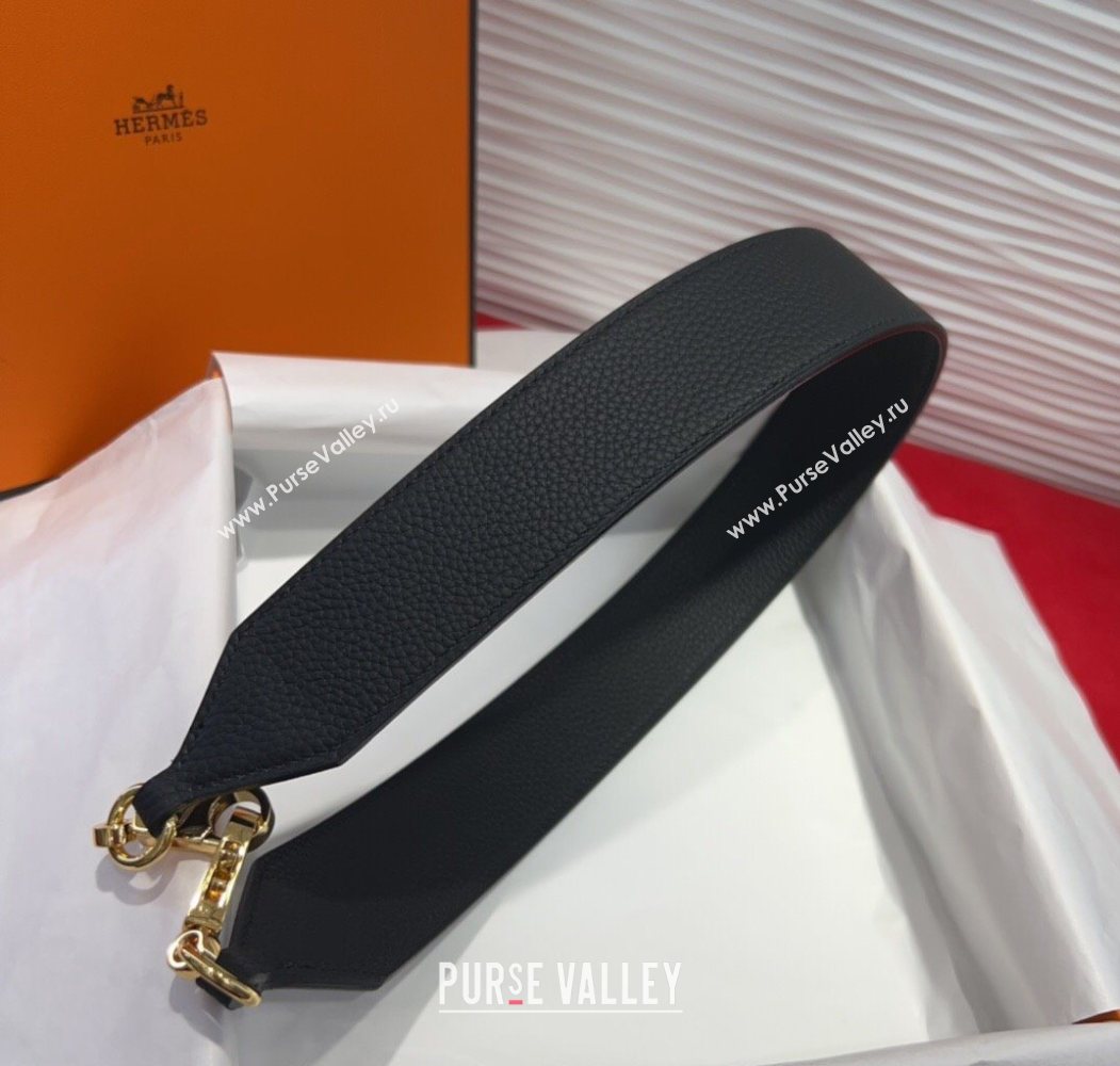 Hermes Kelly Pocket Shoulder Strap in Leather 4x68cm Black/Gold 2025 HS091203 (99-250912041)