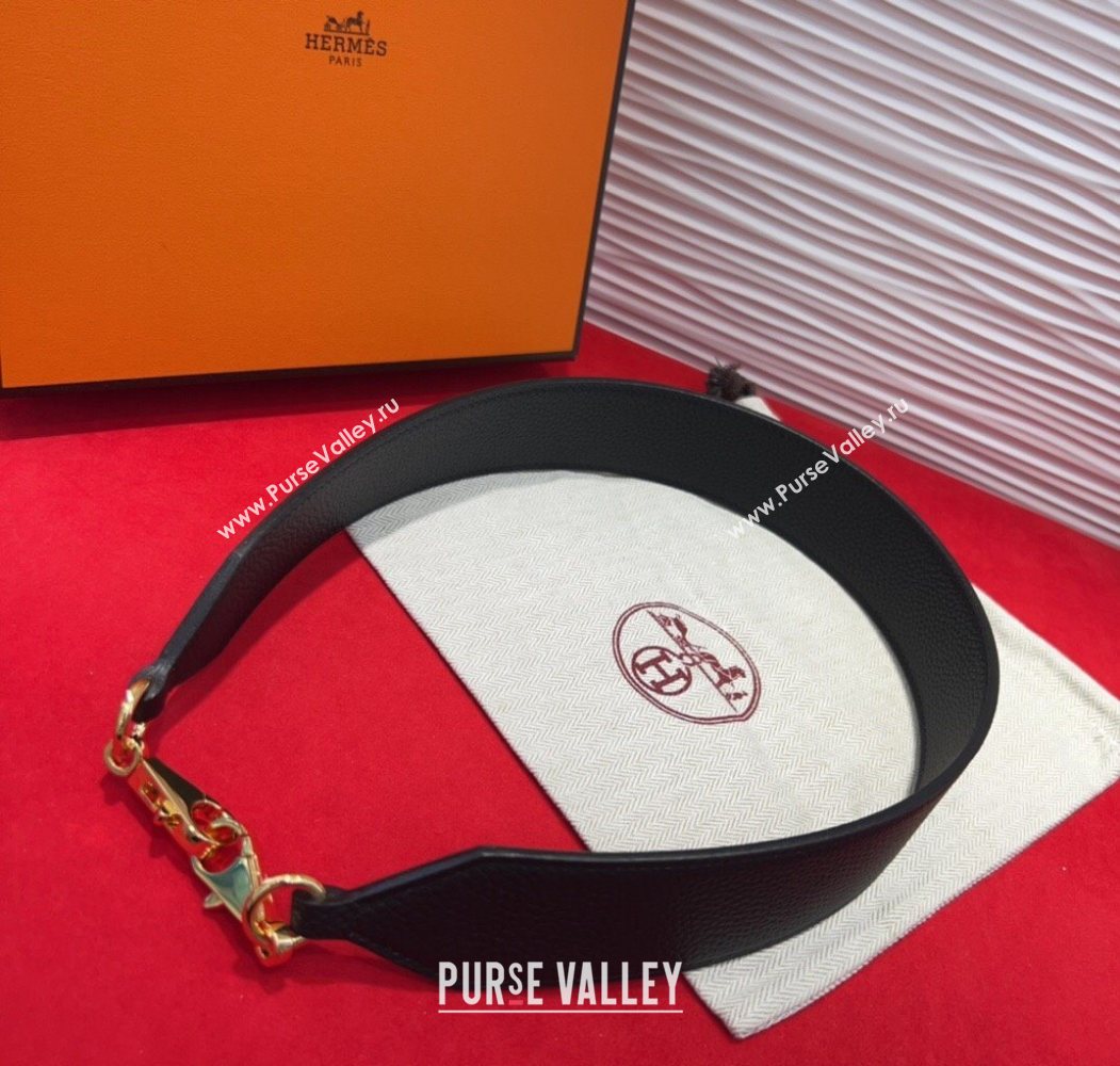 Hermes Kelly Pocket Shoulder Strap in Leather 4x68cm Black/Gold 2025 HS091203 (99-250912041)