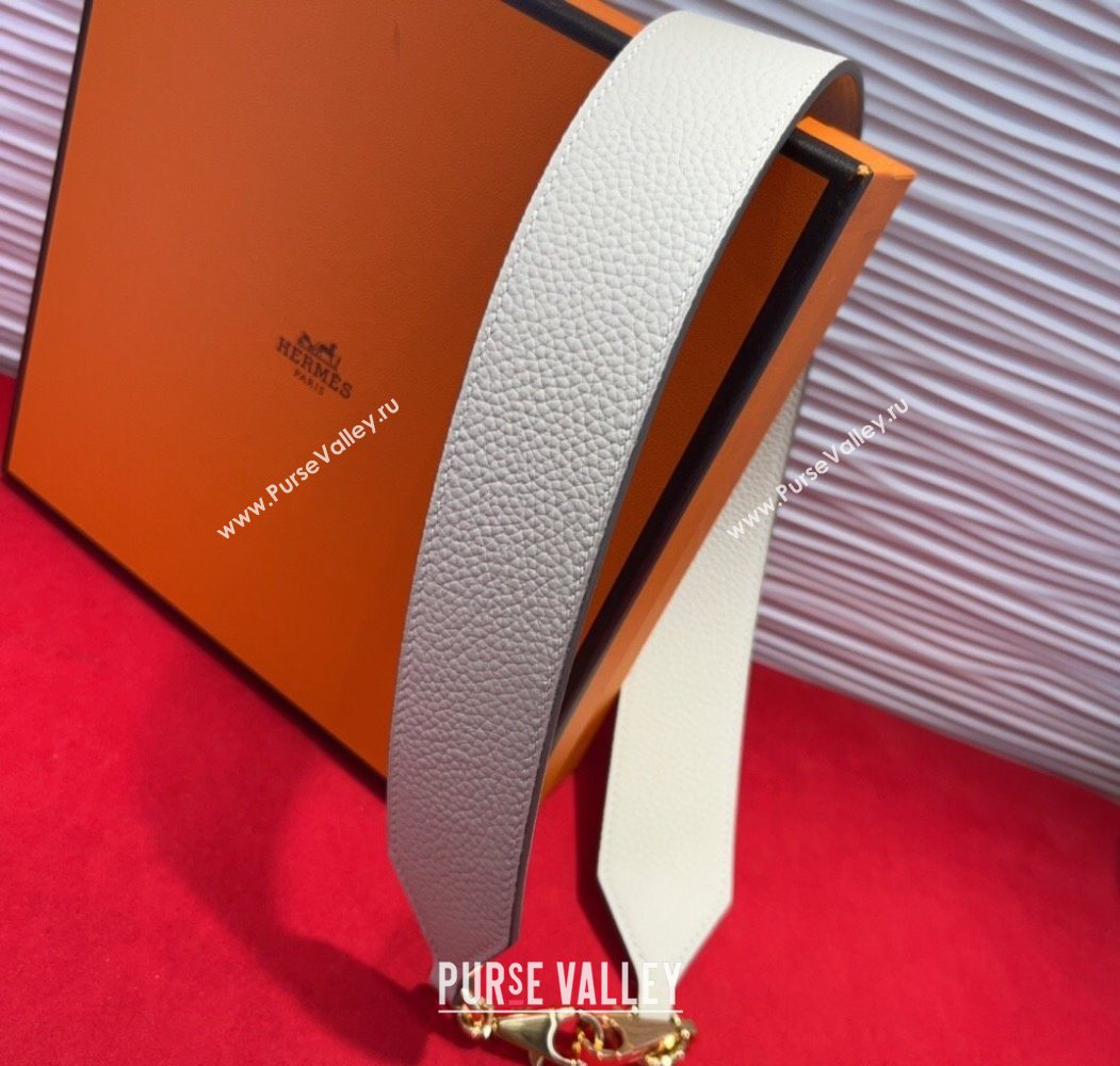 Hermes Kelly Pocket Shoulder Strap in Leather 4x68cm White/Gold 2025 HS091203 (99-250912043)