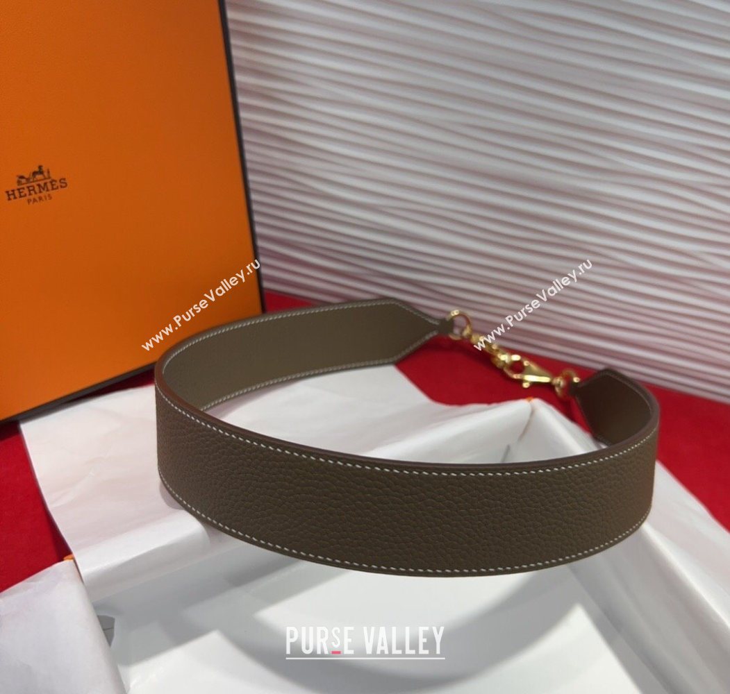 Hermes Kelly Pocket Shoulder Strap in Leather 4x68cm Grey/Gold 2025 HS091203 (99-250912044)