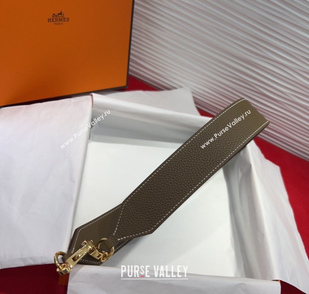 Hermes Kelly Pocket Shoulder Strap in Leather 4x68cm Grey/Gold 2025 HS091203 (99-250912044)