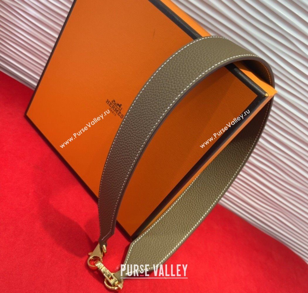 Hermes Kelly Pocket Shoulder Strap in Leather 4x68cm Grey/Gold 2025 HS091203 (99-250912044)