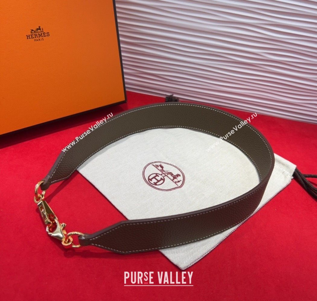 Hermes Kelly Pocket Shoulder Strap in Leather 4x68cm Grey/Gold 2025 HS091203 (99-250912044)